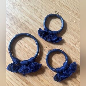 Matching navy bamboo tassel bracelet and earring set